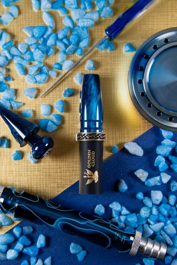 Luxusný GoldenCloud Náustok na Vodné fajky  – Mosadz | Modrý