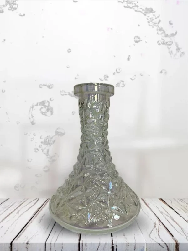 Glass vase with water splashes on white background.